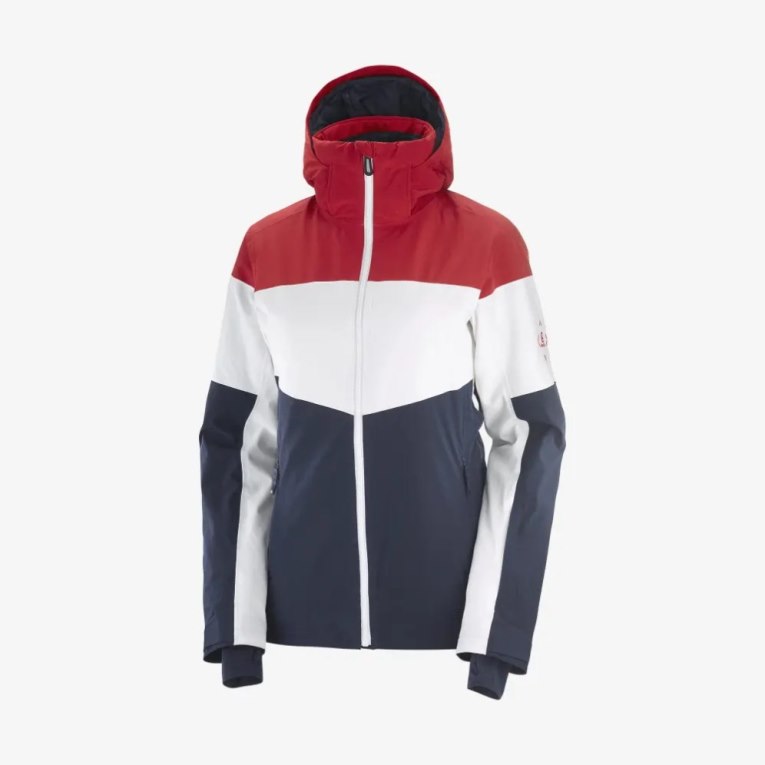 Chaquetas De Esquí Salomon Slalom Insulated Hoodie Mujer Rojos Blancos Azul Marino | MX ZRDL520